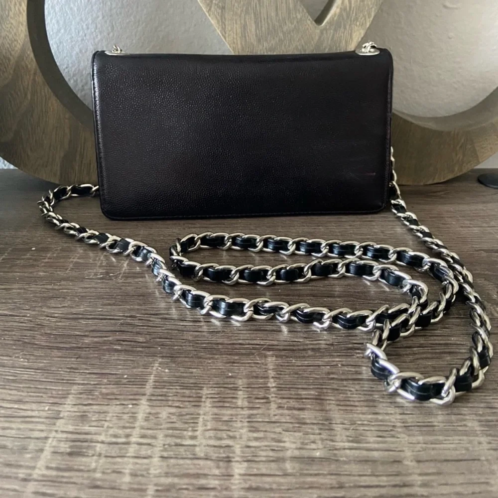 🐼🖤Chanel Sevruga CC Logo Wallet with Crossbody or Shoulder Style Chain Bag